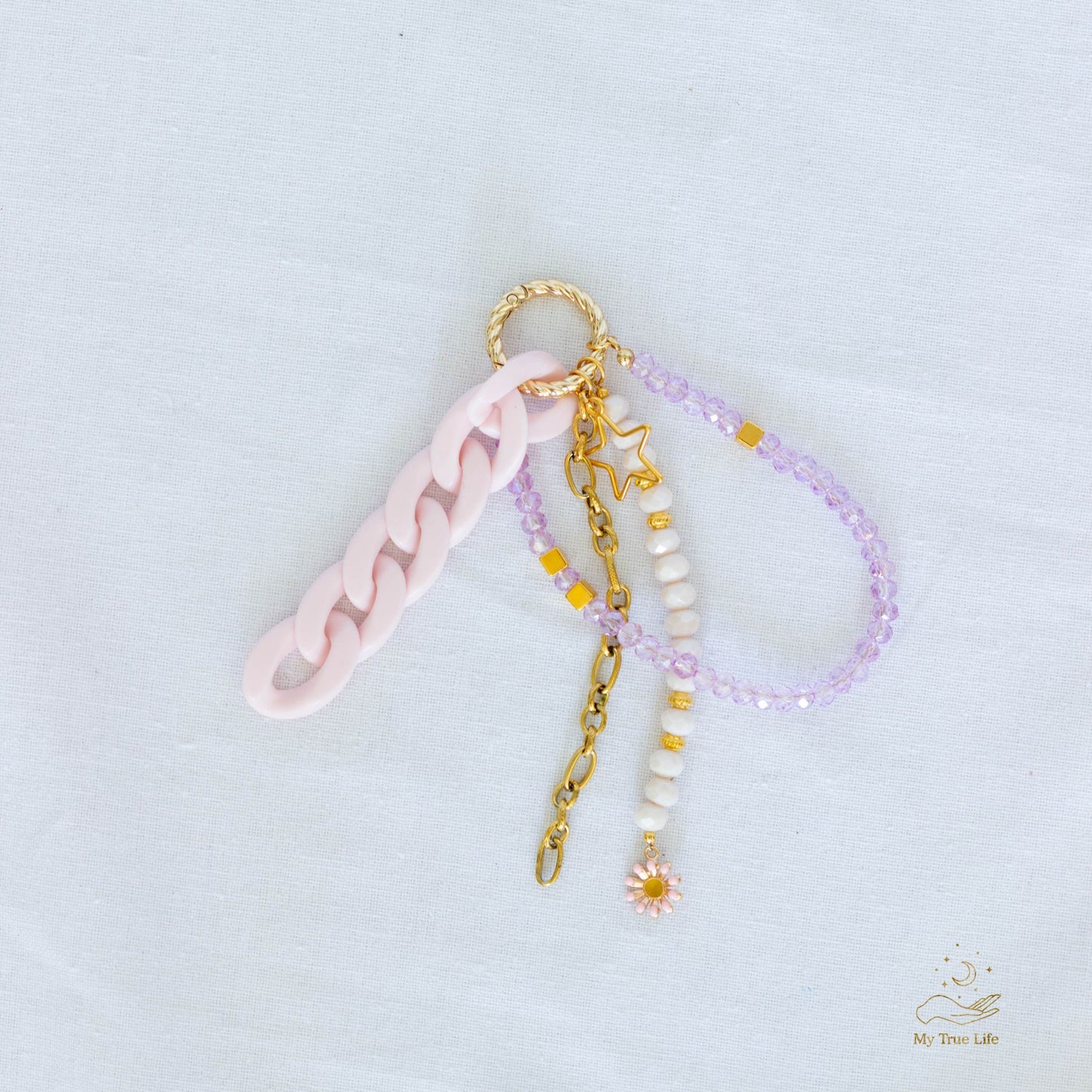 Handmade bag charm - Pink shimmer